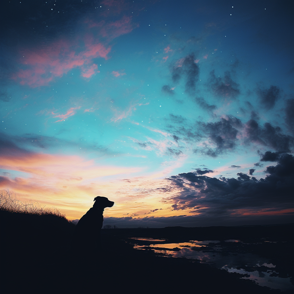 A silhouette of a dog in the foreground beneath a peaceful and serene sky, illustrating the legal aid resources for victims of dog bites that are available.