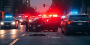 Emergency responders at a car accident scene in Baltimore.